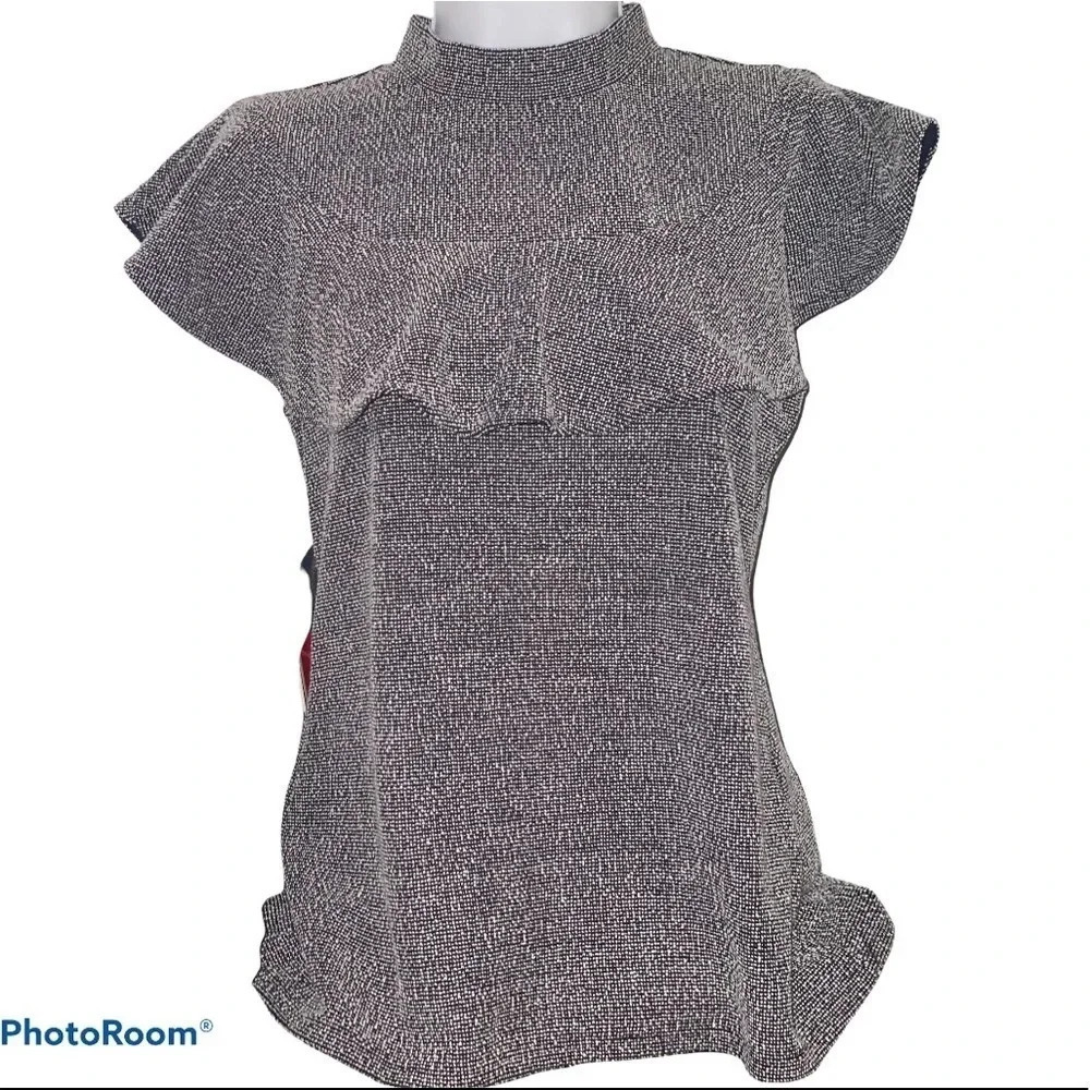 Banana Republic tweed ruffle high neck  blouse Sz XS